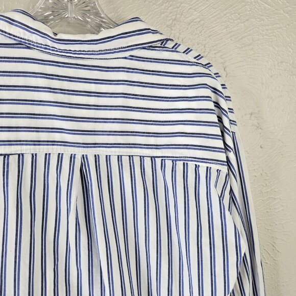 Maeve Buttondown Shirt Blue White Striped Oversized Preppy Nautical Cotton Top - Picture 12 of 13